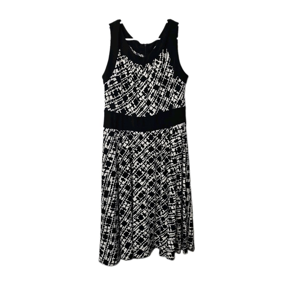 Kathy Roberts Vtg Dress Womens 14 Sleeveless Zip Back‎ Black White Stretch Flowy